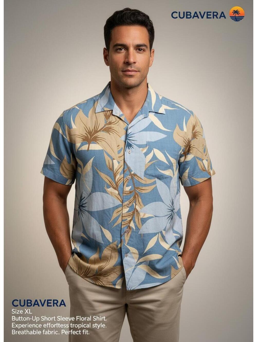 Cubavera XL Button-Up Short Sleeve Floral Shirt